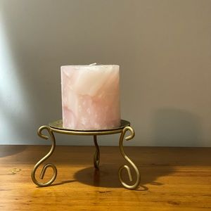 Pink Marbled Candle with Gold Stand Home Decor